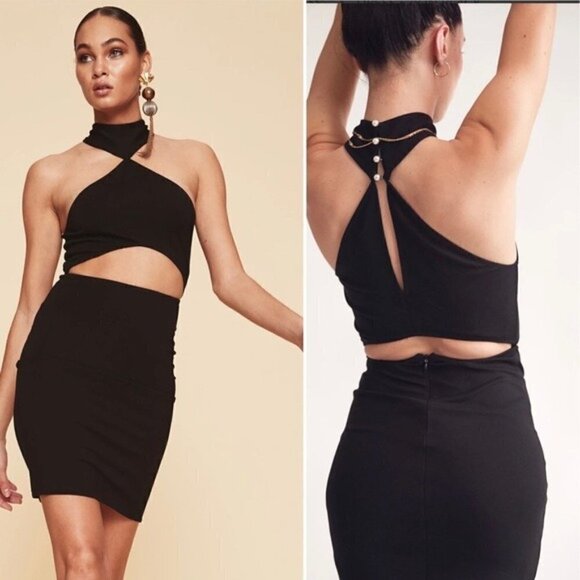 LPA Dress NWT 638 Black Pearl Cut Out Choker Halter High Neck Dress in Black L - Picture 9 of 9